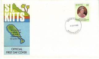 St Kitts 1980 Queen Mother Stamp First Day Cover Ref:cw157 photo