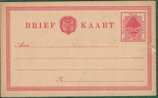 Orange River State.  Printed Correspondance Card With Pre Printed 1/2d. photo