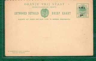 Orange State.  Pre Stamped Correspondance Card With 1/2d Green O/p Vri 1/2d photo