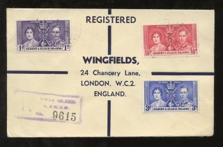 Gilbert + Ellice Islands 1937 Coronation Registered Cover Wingfields photo