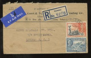 Gold Coast 1952 Registered Printed Envelope Gc + Nigeria Trading Co Kumasi To Gb photo