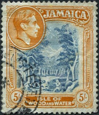 Jamaica 1949 (kgvi) 5s Slate - Blue And Yellow - Orange Sg132b Cv £3.  00 F Uh photo