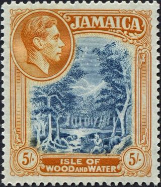 Jamaica 1938 (kgvi) 5s Slate - Blue And Yellow - Orange Sg132 Cv £15.  00 photo