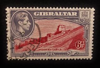 Gibraltar Kgvi 1942 - 51 Sg126b 6d Stamp,  P13 Moorish Castle,  A504 photo