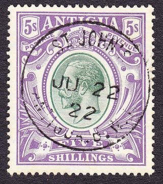 Antigua Kgv 1913 Sg51 5/ - Green & Violet; Top Value,  Fine Cat £150 Scarce photo