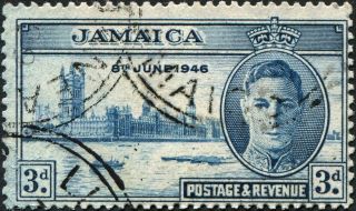 Jamaica 1946 (kgvi) 3d Blue Sg142a Cv £8.  00 Uh Postage photo