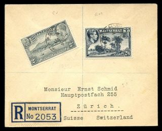 Montserrat 1947 Registered Cover To Switzerland Kgv 2d Grey Settlement +kgvi 2/6 photo