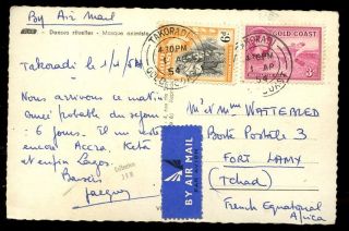 Gold Coast 1954 Ppc Air Mail To Fort Lamy Tchad 6d + 3d Takoradi Postmarks photo
