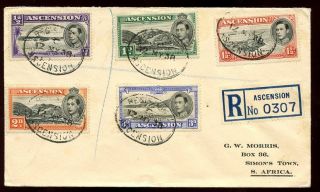 Ascension 1938 Reg Cover To S Africa 5 Colour Franking With 12 May First Day Pmk photo