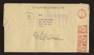 India Ww2 1942 Wrapper Meter Franking 3 X 3/4a Censored Conference Lines To Usa photo