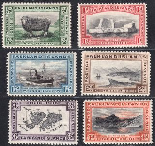 1933 Falkland Islands Centenary Issue Of 6 Values (sg 127 - 132) Mh Vf Cv: £93 photo