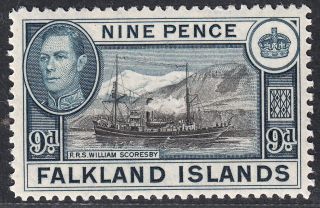 1938 - 50 Falkland Islands 9d Black & Grey - Blue (sg 157) Mlh Vf Cv: £28 photo