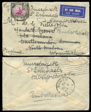 Kut Kg5 1935 Airmail To Gb Worcs + Redirected Wales 50c Solo Franking photo