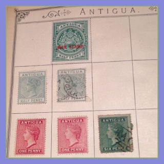 Antigua - Qv Selection X 6+1 X War Stamp 1914 (3 Mm & 3 X Fu X1 Sf) Per Scans photo