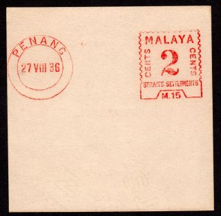 Straits Settlements Penang 1936 2c Red Meter Mark Proof On Buff Paper (75x75mm) photo