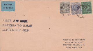 Antigua : First Air Mail Flight Cover To U.  S.  A. ,  Mixed Postage (1929) photo