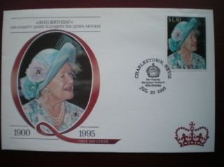 Cover 95th B/day Queen Mother - Charlestown Nevis (2) photo