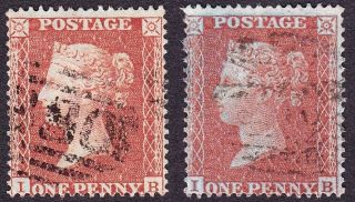 1855 Sg21 1d Star; C4 Two Fine Examples; Plate 1; Ib In Contrasting Shades photo