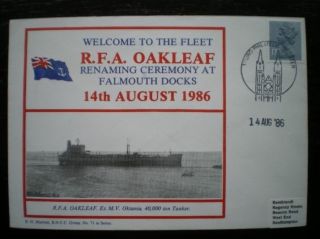 Marriott Naval Cover 1 - 71 Rfa Oakleaf - Welcome To The Fleet 14/8/1986 photo