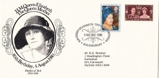 (28102) Gb Fdc Queen Mother 80th York 4 August 1980 + 1937 Coronation photo