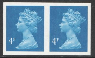 Y1669a Imperforate Pair 4p Blue Machin (2 Bands) Unmounted Cat £1700 photo