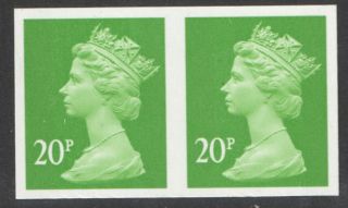 Y1687a Imperforate Pair 20p Brt Green Machin (2 Bands) Unmounted Cat £400 photo