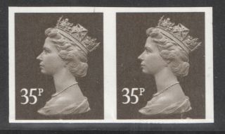 Y1700a Imperforate Pair 35p Sepia Machin (2 Bands) Unmounted Cat £325 photo
