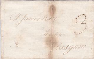 Gb : Pre - Stamp Postage Entire From Beith To Glasgow (1794) photo