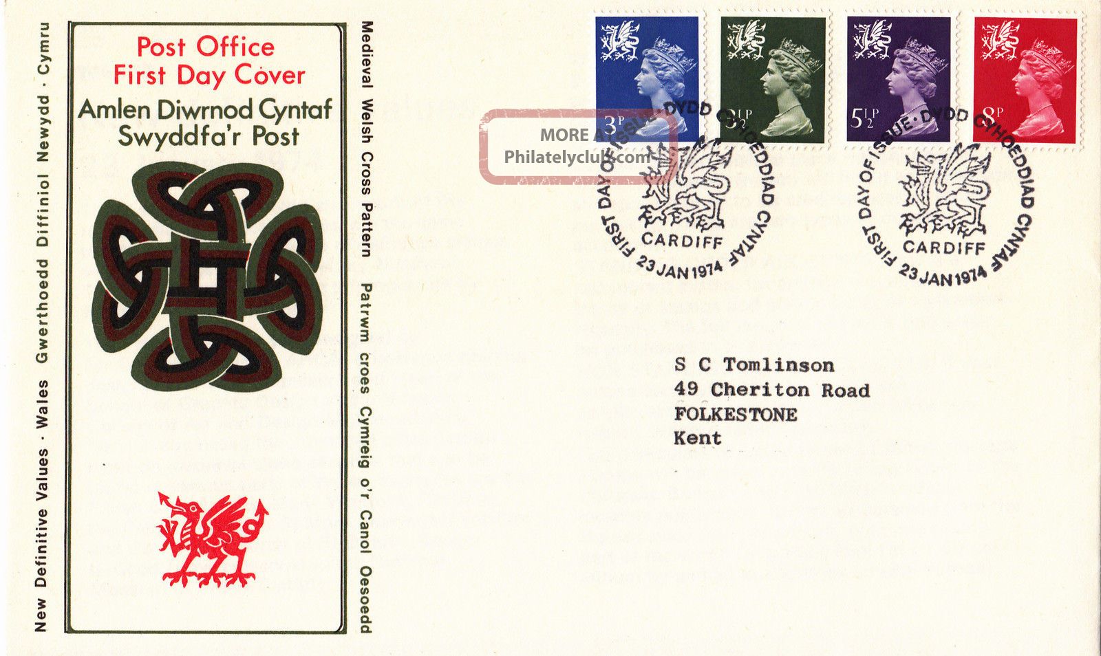 (29345) Gb Wales Po Fdc 8p 5.  5p 3.  5p 3p - Cardiff 23 January 1974 Regional Issues photo