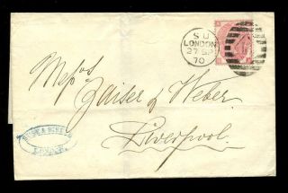 Gb Qv 1870 3d Rose Pl.  5 Fu On Wrapper London To Liverpool Suse + Sibeth Agents photo