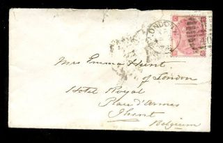 Gb Qv 1874 Envelope 3d Rose Plate 10 To Belgium. . .  Sg103 Cv £200 On Cover photo