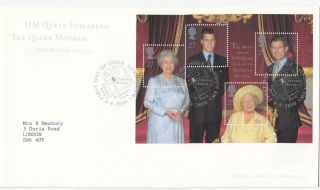 (30399) Clearance Gb Fdc Queen Mother 100th Minisheet - London Sw1 4 Aug 2000 photo