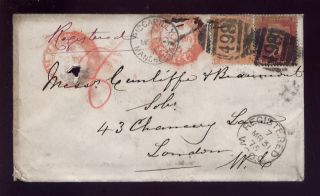 Gb Qv Cover 1875 Registered 4d Sg94 + 1d Red Manchester photo