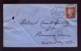 Penny Red Pl.  103 Cover. .  Manchester. .  London 4 Handstamps photo
