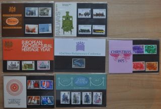 1975 Presentation Packs - Complete Year ' S Issue Of 7 Packs photo
