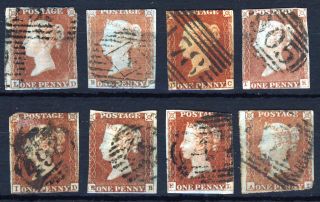 Gb Queen Victoria 1841 A Group Of Eight Penny Red Imperforates Sg 8 photo
