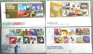 Gb 4 Fdcs London Olympics & Paralympics 2012 - Welcome,  Get Ready,  Journey Vgc photo