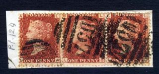 Gb Qv 1864 1d.  Red Plate Numbers Plate 124 La - Lc A Strip Of Three On Piece Sg 43 photo