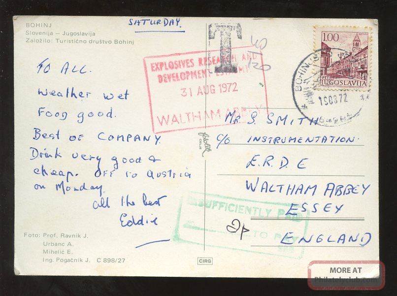 Postage Due Gb Slovenia 1972 Ppc. . .  Erde Waltham Abbey Great Britain photo