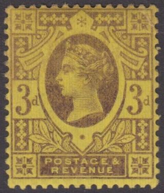 Gb Qv 3d Purple/yellow Sg202 Cv=£25 Three Pence Jubilee 1887 - 92 photo