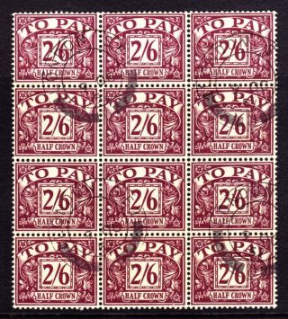 Sg D54 1957 2/6d Purple/yellow Postage Due Cds Block Of 12 photo