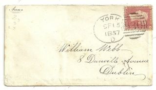 1857 York Spoon Cancel On 1d Star Cover To William Webb 8 Dunville Avenue Dublin photo