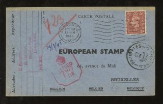 Gb 1945 Censored Reply Postcard 1 1/2d To Belgium. . .  European Stamp Co photo