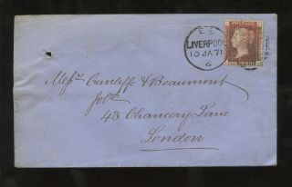 Penny Red Plate 136 1871 Liverpool. . .  On Cover photo