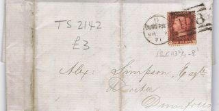 1871 Victorian Penny Red (plate) On Cover Dumfries Postmark photo