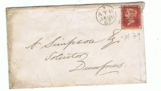1867 Victorian Penny Red (plate 79) On Cover Ayr - Dumfries photo