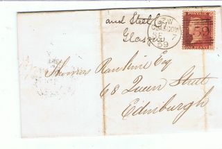 1859 Victorian Penny Red (star) On Entire Cover Glasgow - Edinburgh Postmarks photo