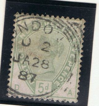 Victorian 5d Dull Green Sg 193 Good With Square Circle Pmk Cat Val £200.  00+ photo