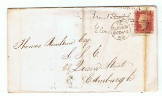 1859 Victorian Penny Red (star) On Cover Glasgow - Edinburgh Postmarks photo