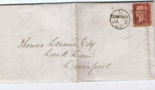 1862 Victorian Penny Red (imperf) On Entire Cover Dumfries - Liverpool photo